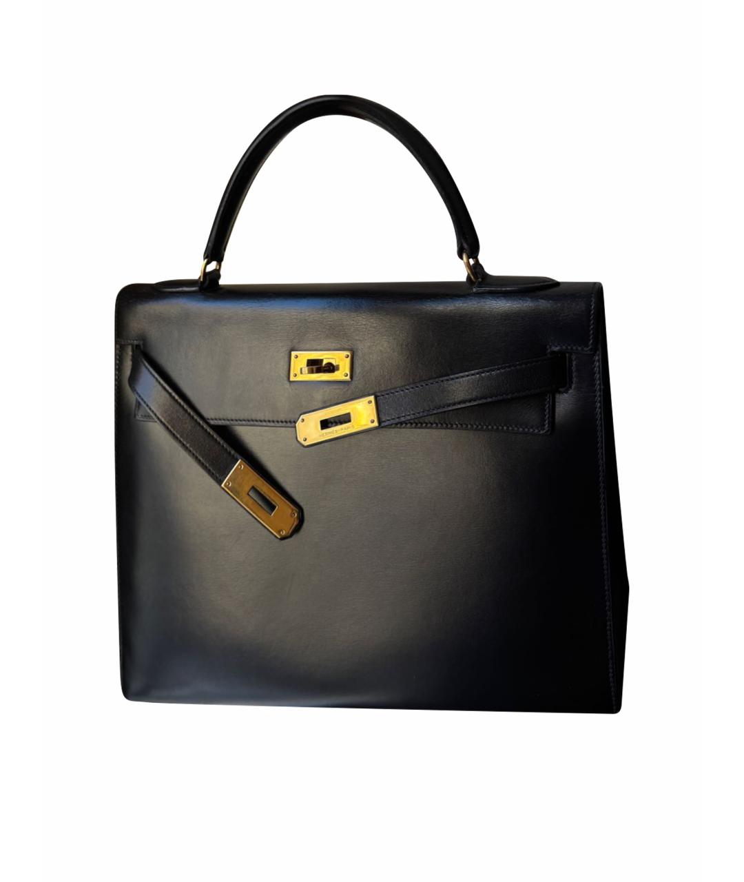 HERMES Черная кожаная сумка с короткими ручками, фото 1