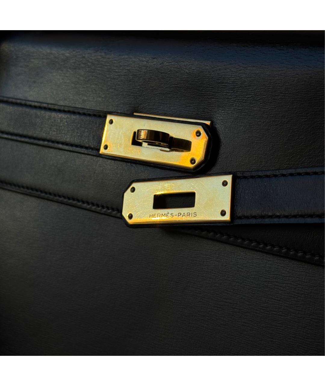 HERMES Черная кожаная сумка с короткими ручками, фото 6