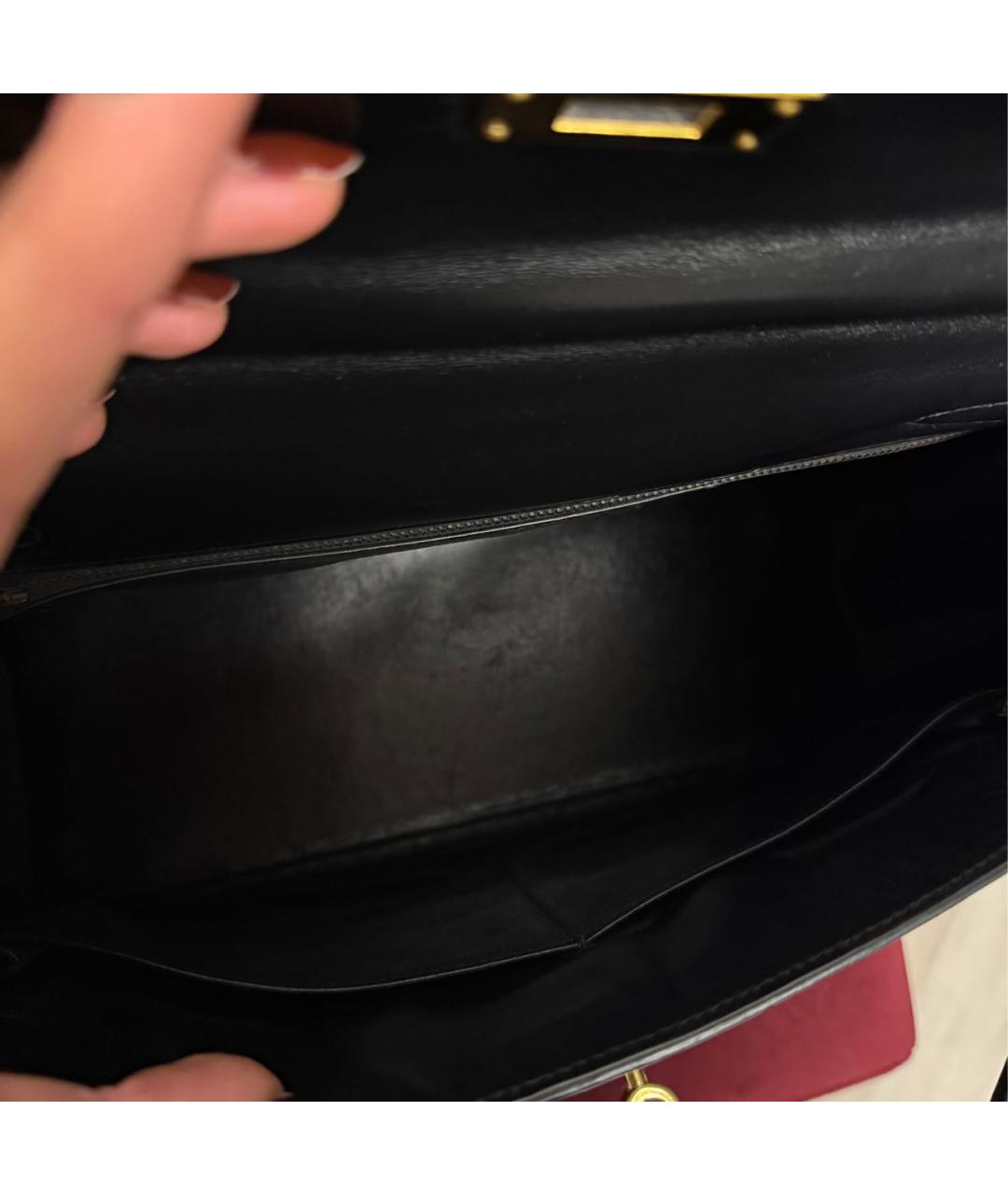 HERMES Черная кожаная сумка с короткими ручками, фото 4