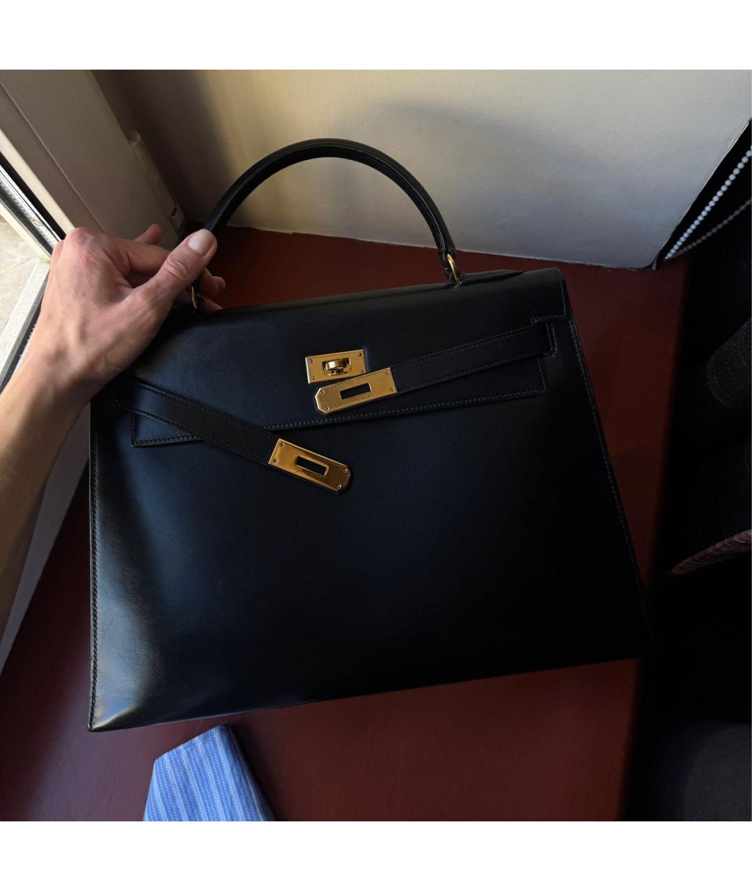 HERMES Черная кожаная сумка с короткими ручками, фото 2