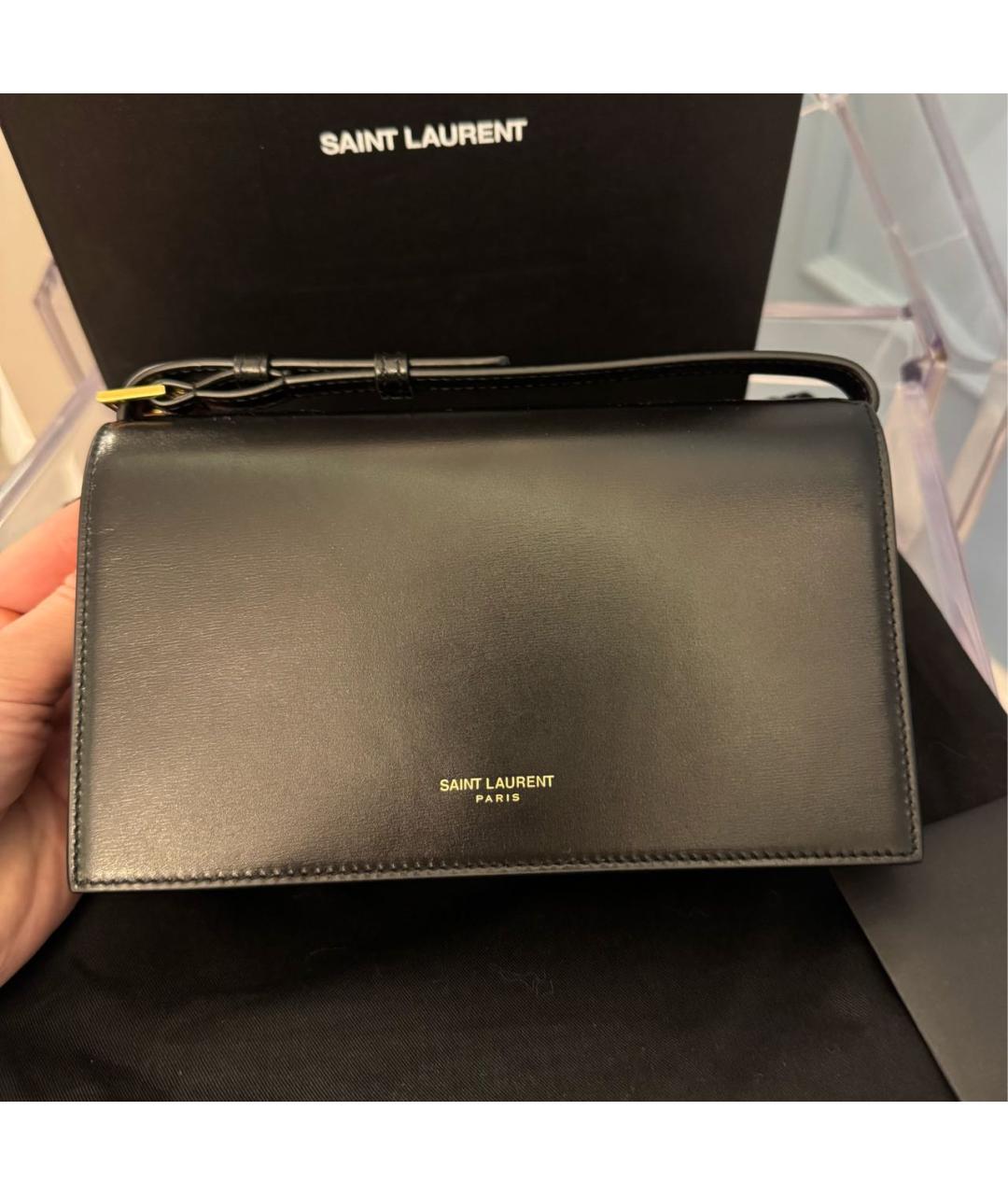 SAINT LAURENT Черная кожаная сумка через плечо, фото 2