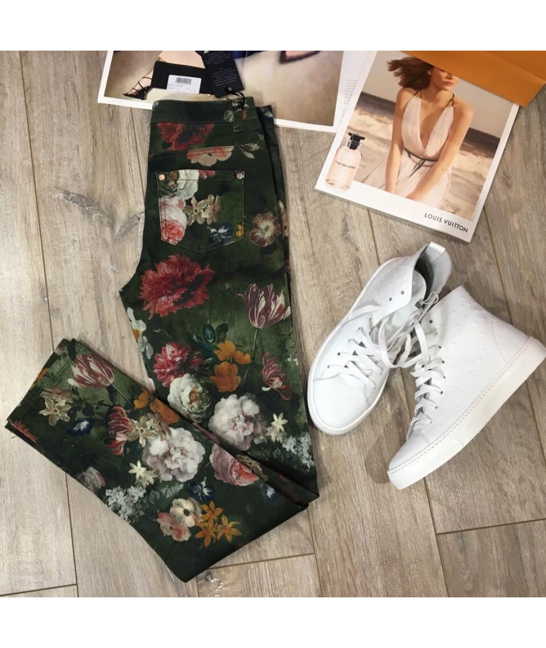 TWIN-SET Зеленые хлопко-эластановые джинсы слим, фото 5