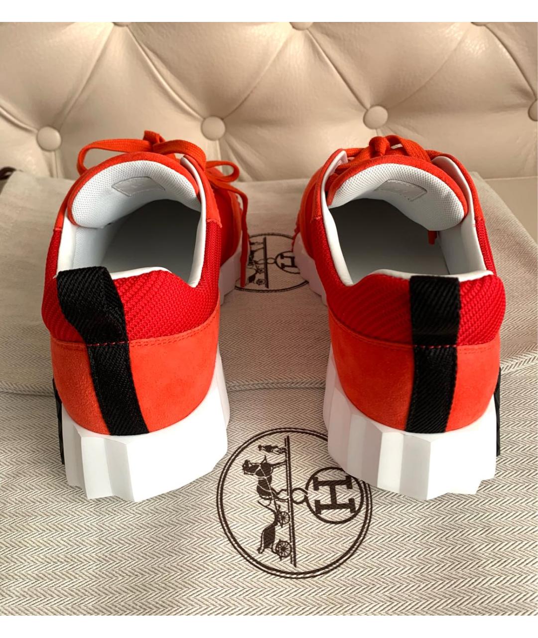HERMES Красные текстильные кроссовки, фото 4