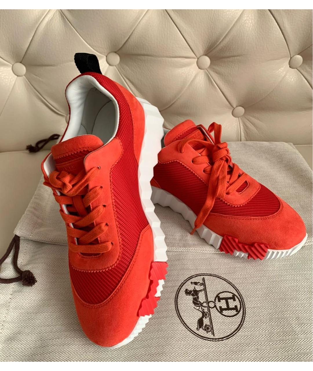 HERMES Красные текстильные кроссовки, фото 5