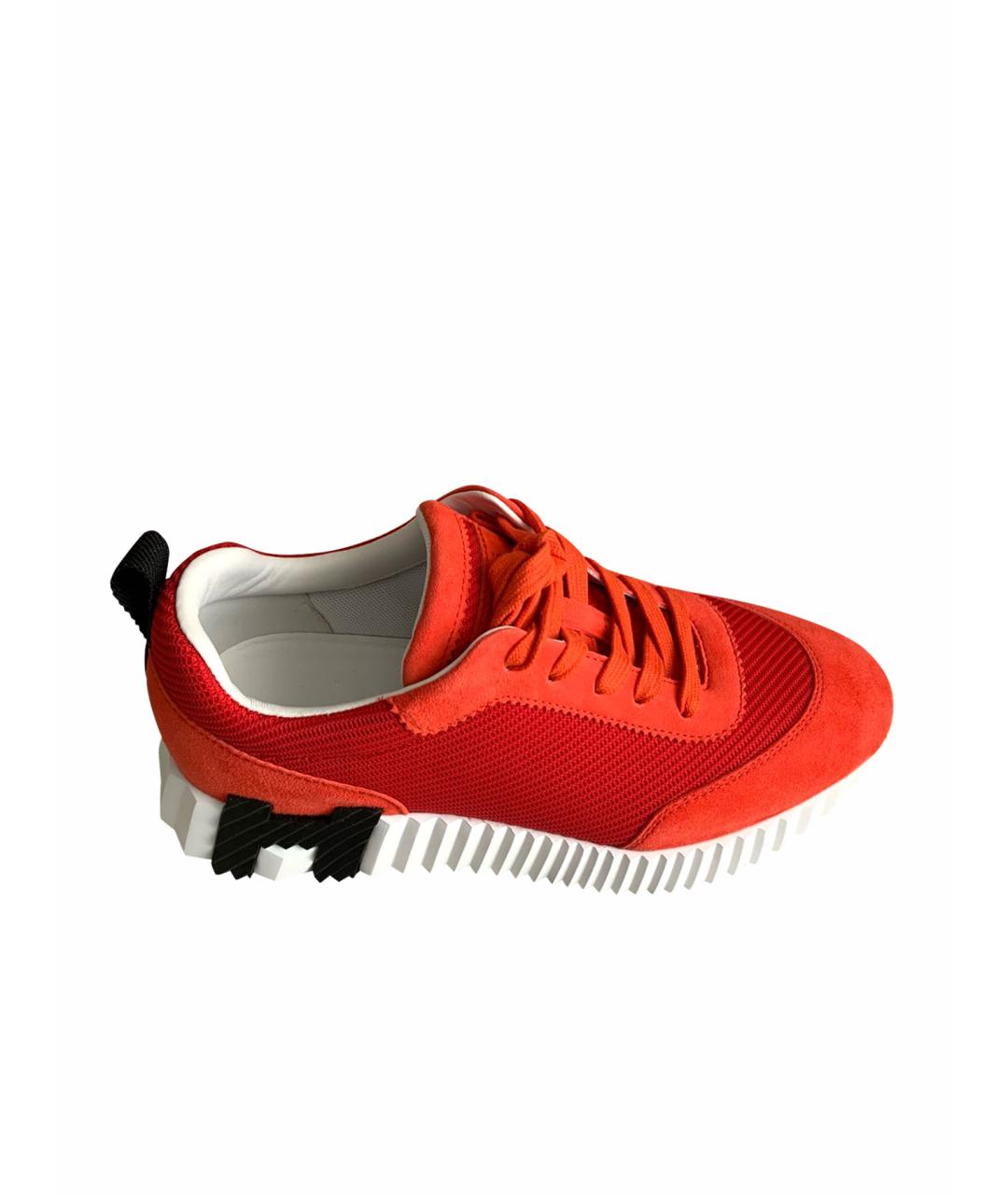 HERMES Красные текстильные кроссовки, фото 1