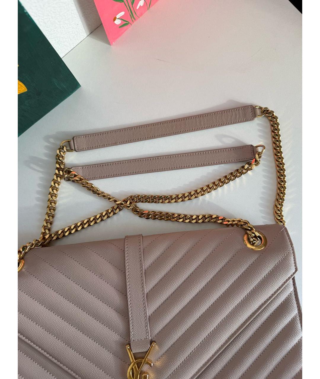 SAINT LAURENT Бежевая кожаная сумка через плечо, фото 8