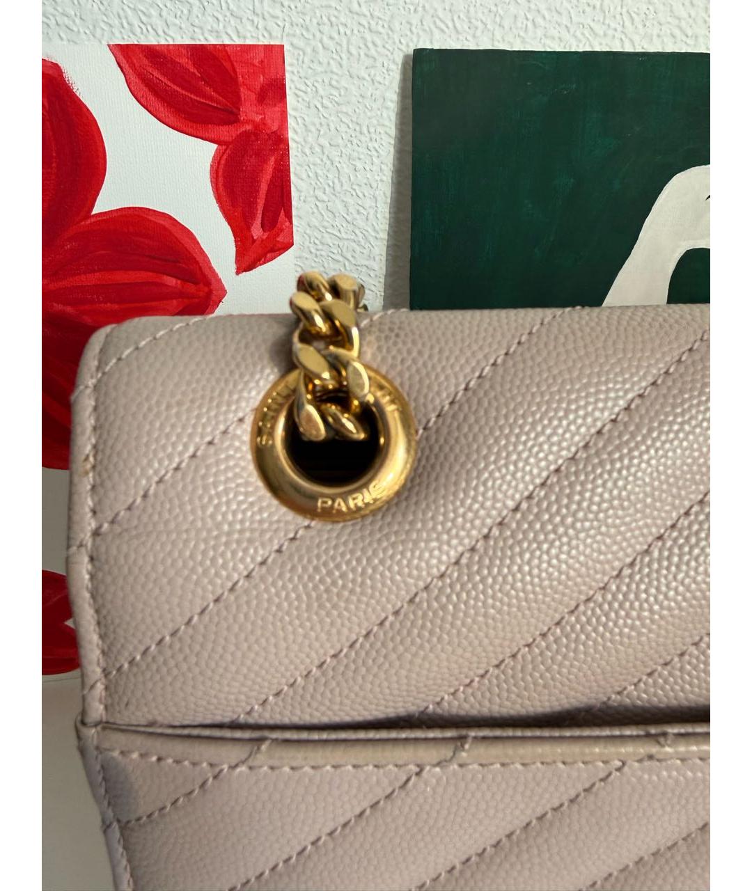 SAINT LAURENT Бежевая кожаная сумка через плечо, фото 6