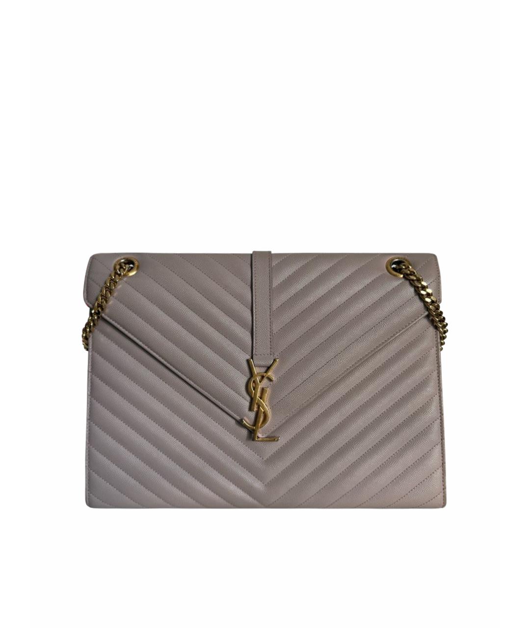 SAINT LAURENT Бежевая кожаная сумка через плечо, фото 9