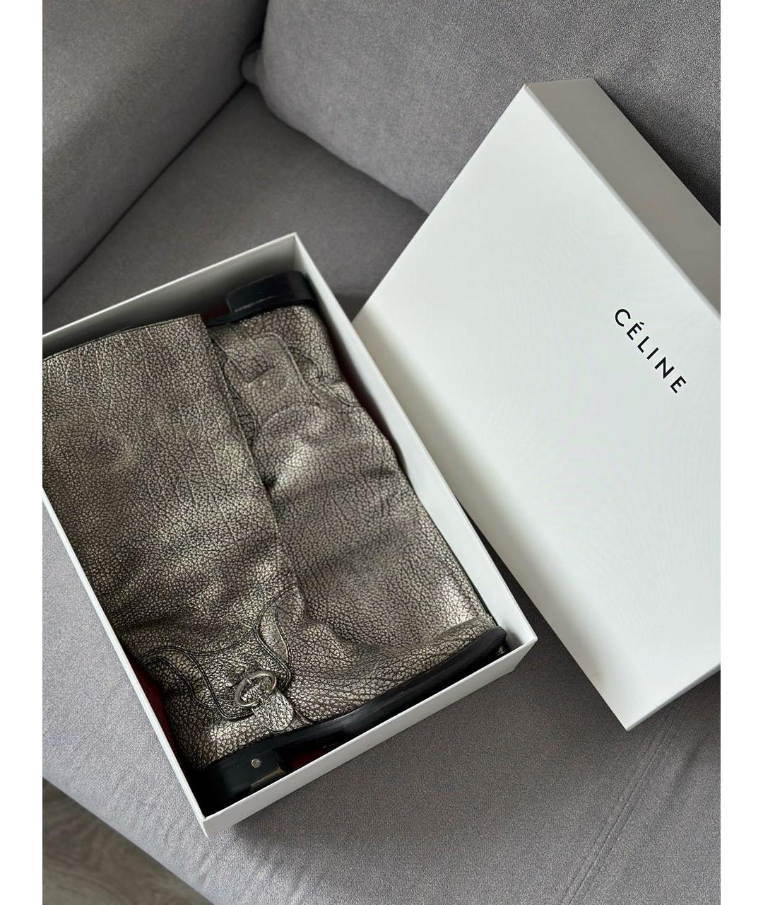 CELINE Серебряные кожаные сапоги, фото 2