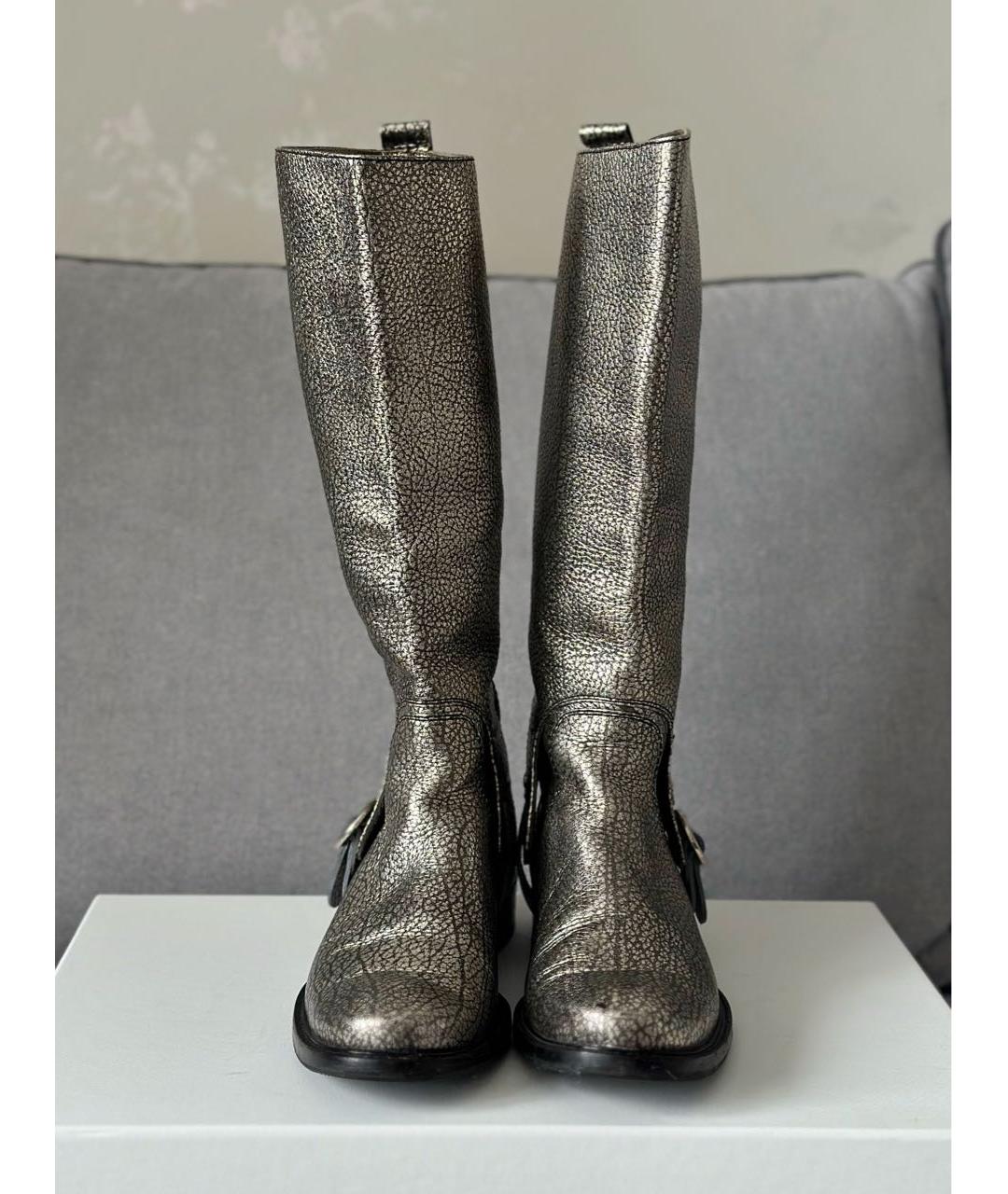 CELINE Серебряные кожаные сапоги, фото 5