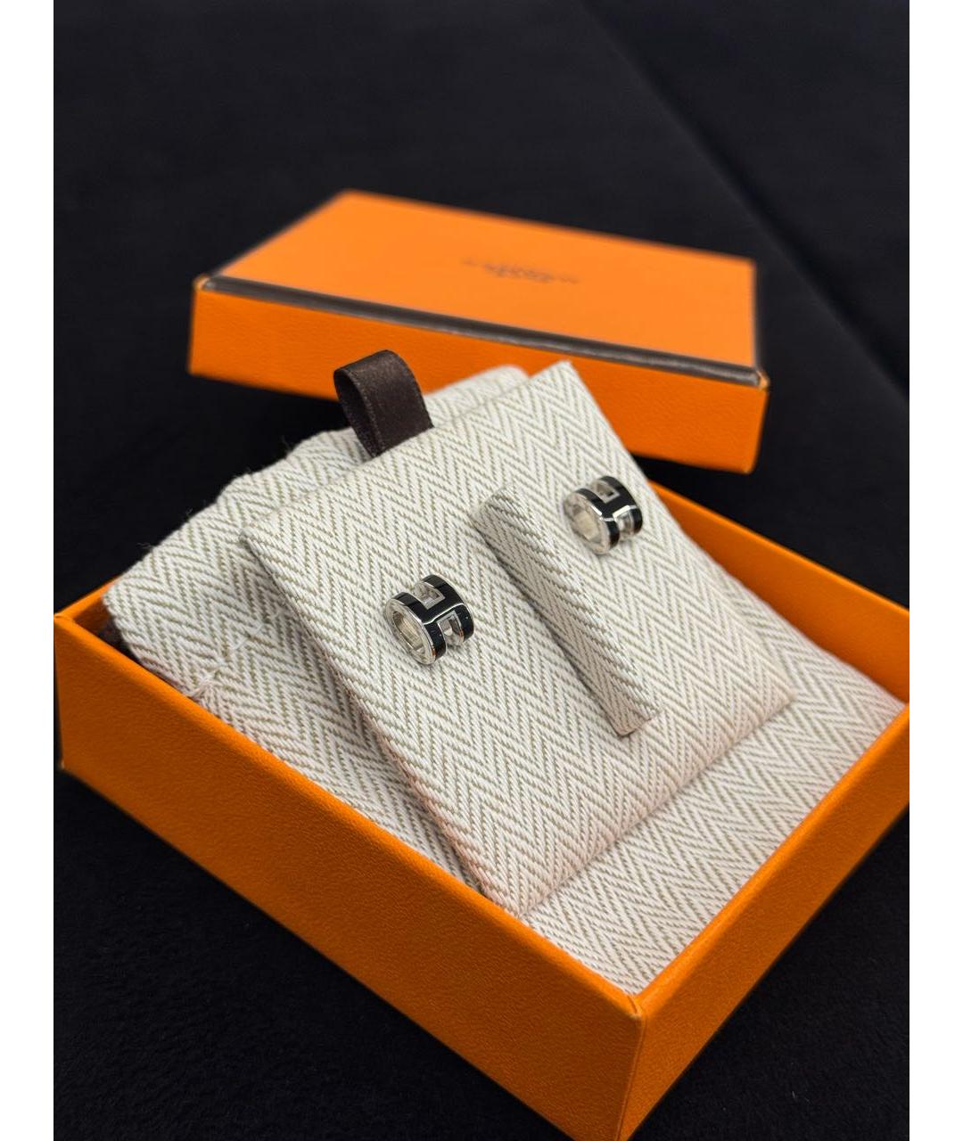 HERMES Черные металлические серьги, фото 3