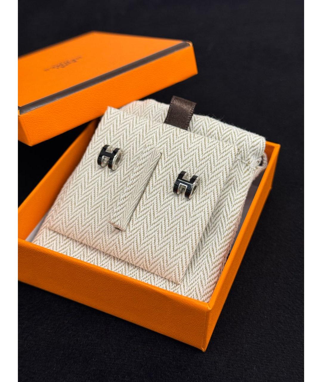 HERMES Черные металлические серьги, фото 5