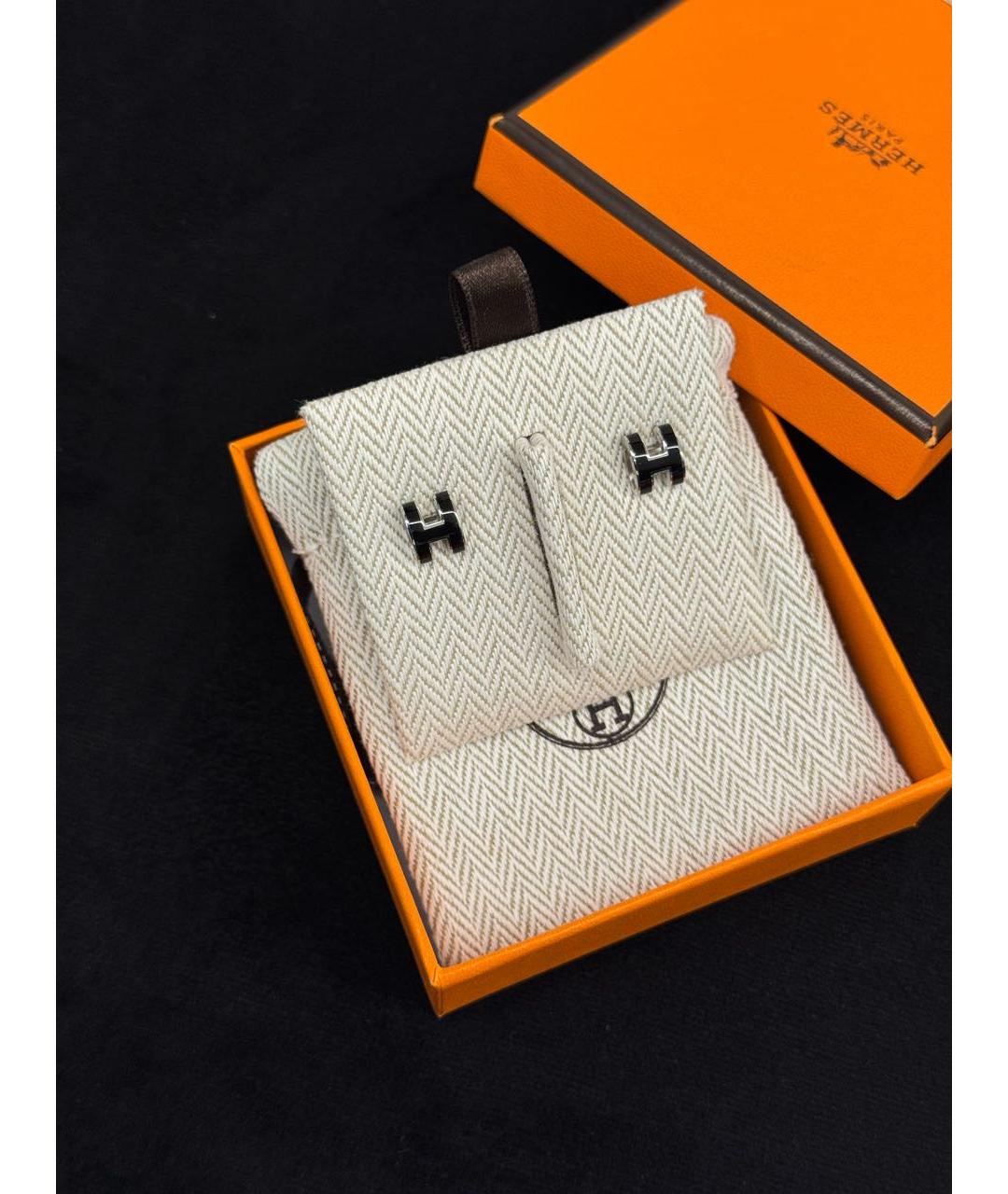 HERMES Черные металлические серьги, фото 2