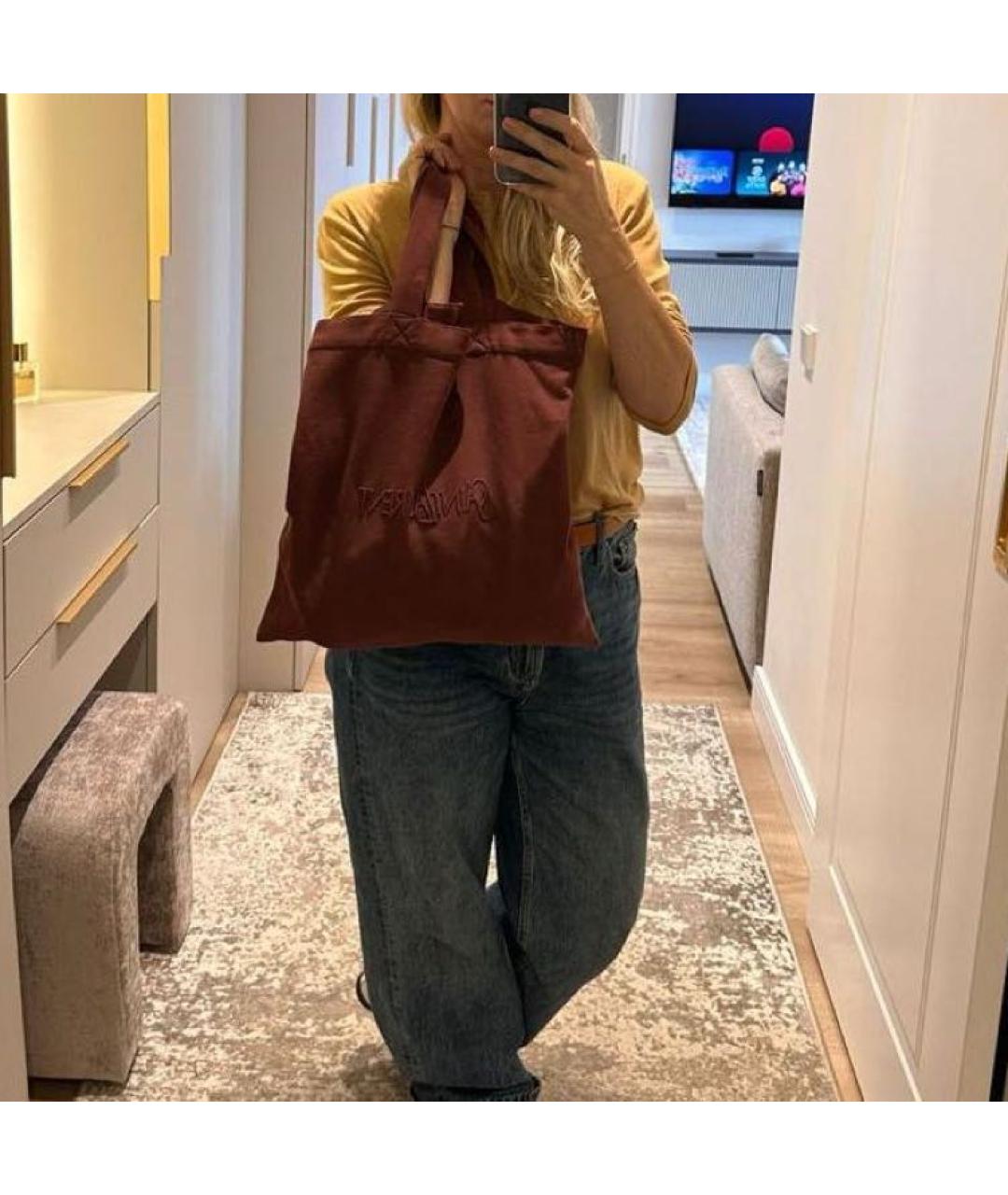 SAINT LAURENT Бордовая хлопковая сумка тоут, фото 3