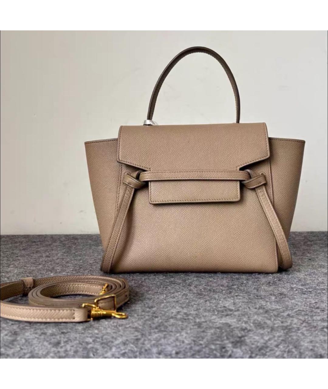 CELINE Бежевая кожаная сумка с короткими ручками, фото 4