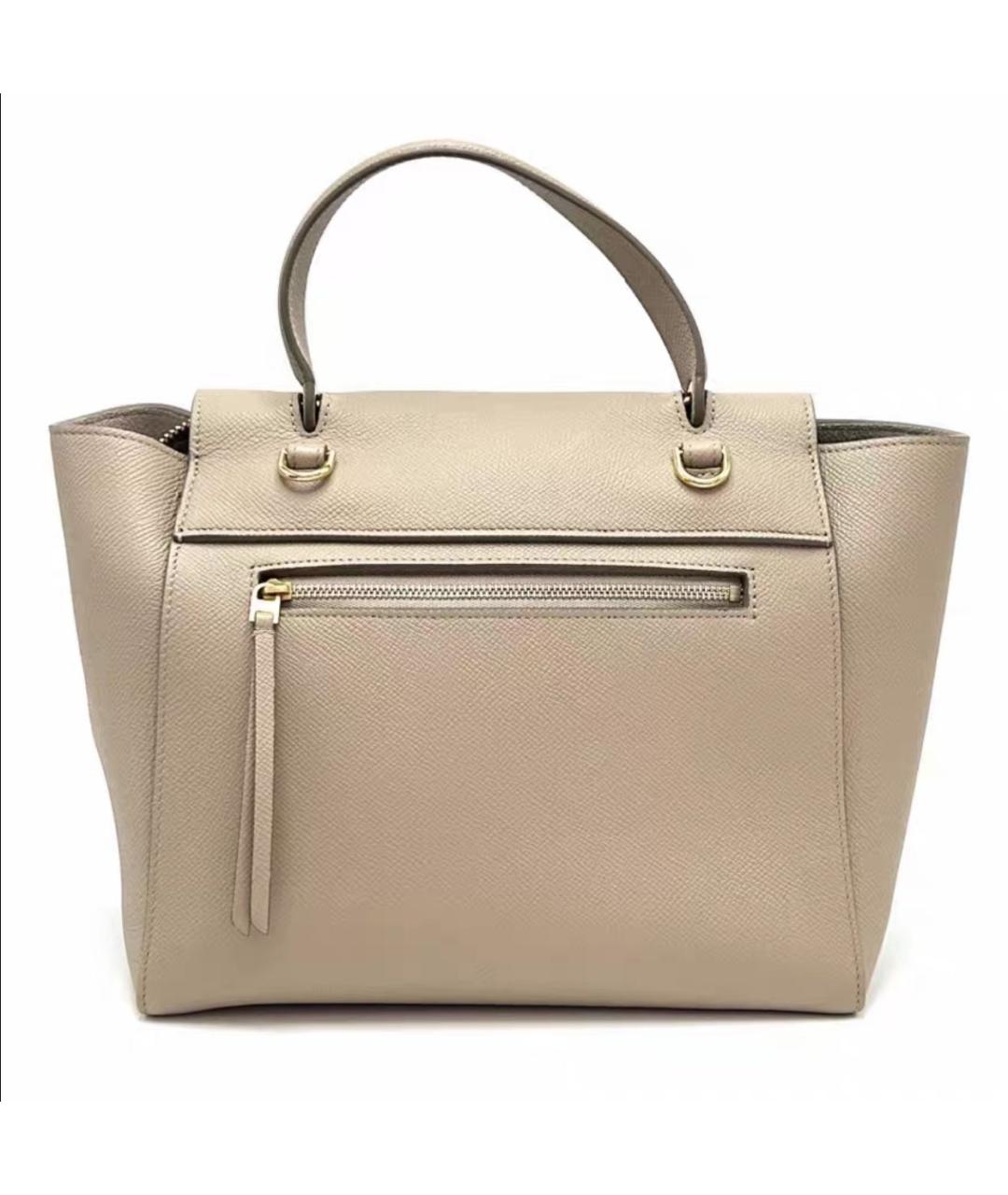 CELINE Бежевая кожаная сумка с короткими ручками, фото 2