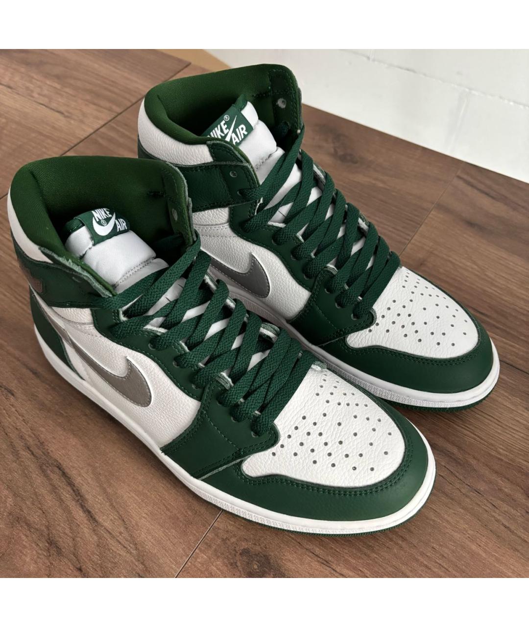 JORDAN Зеленые кожаные высокие кроссовки / кеды, фото 2