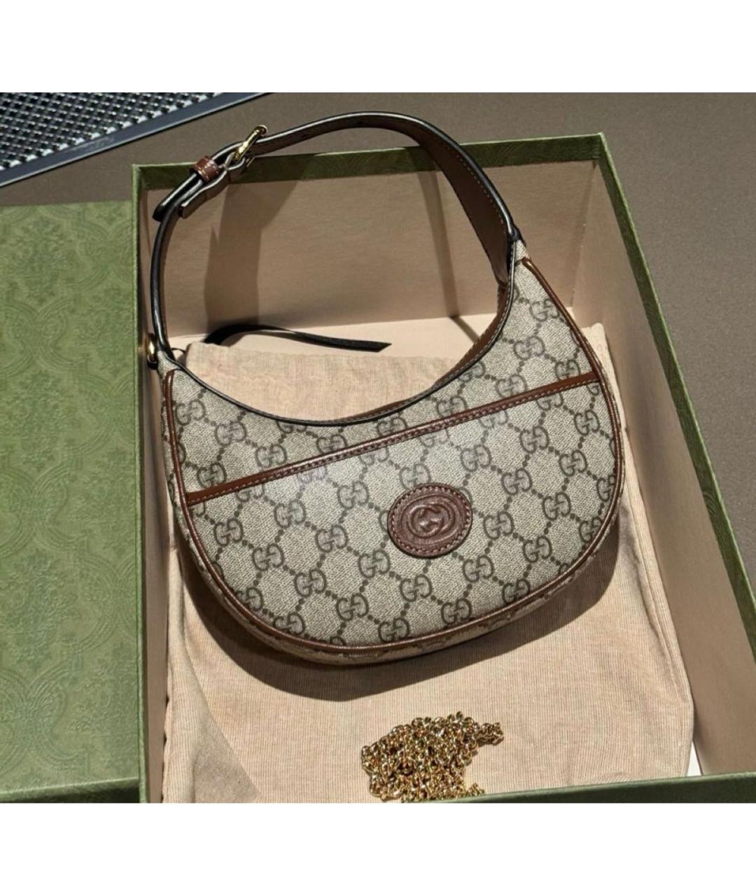 GUCCI Бежевая кожаная сумка с короткими ручками, фото 5