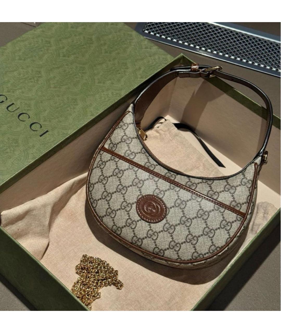 GUCCI Бежевая кожаная сумка с короткими ручками, фото 2