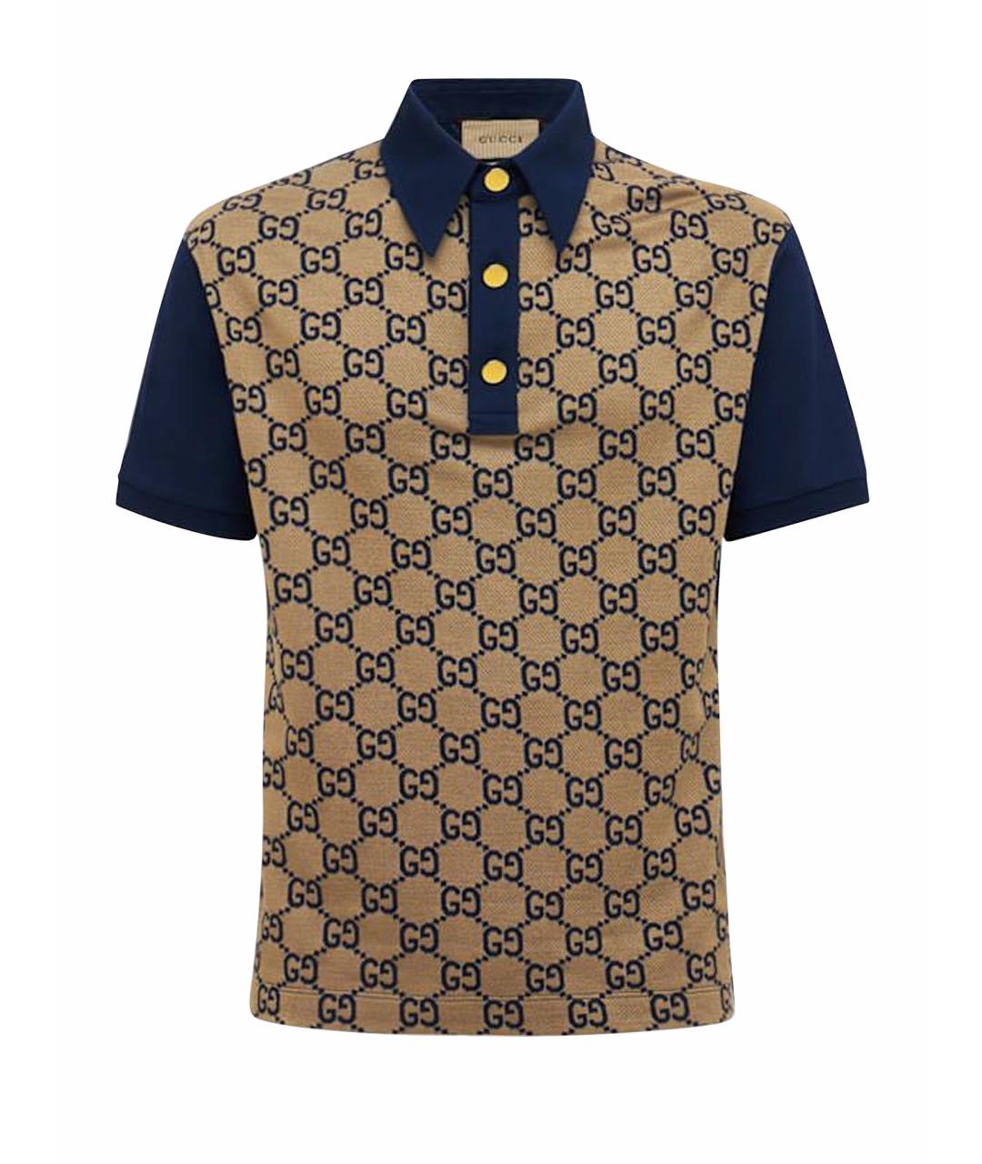 GUCCI Бежевое хлопковое поло с коротким рукавом, фото 6
