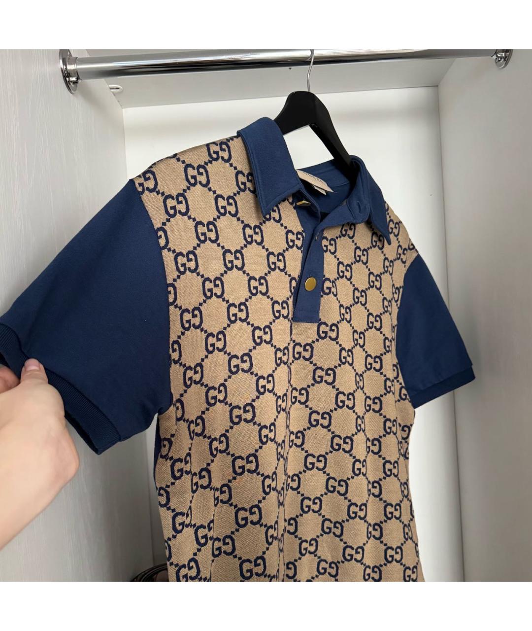 GUCCI Бежевое хлопковое поло с коротким рукавом, фото 5