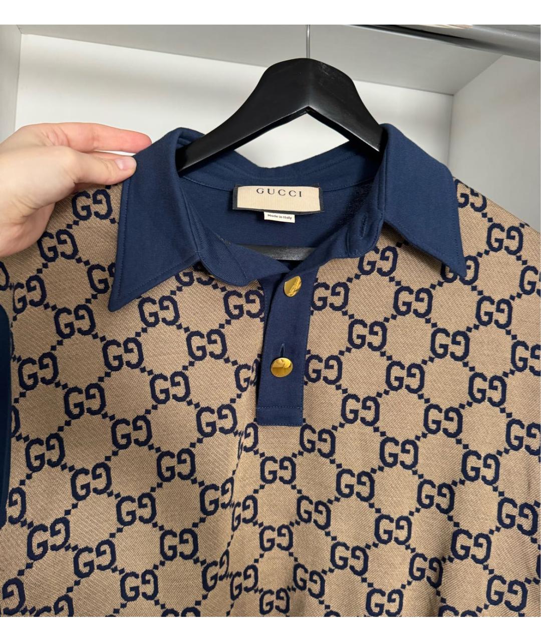 GUCCI Бежевое хлопковое поло с коротким рукавом, фото 3