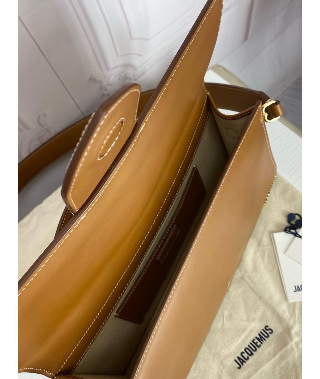 JACQUEMUS Бежевая кожаная сумка через плечо, фото 4