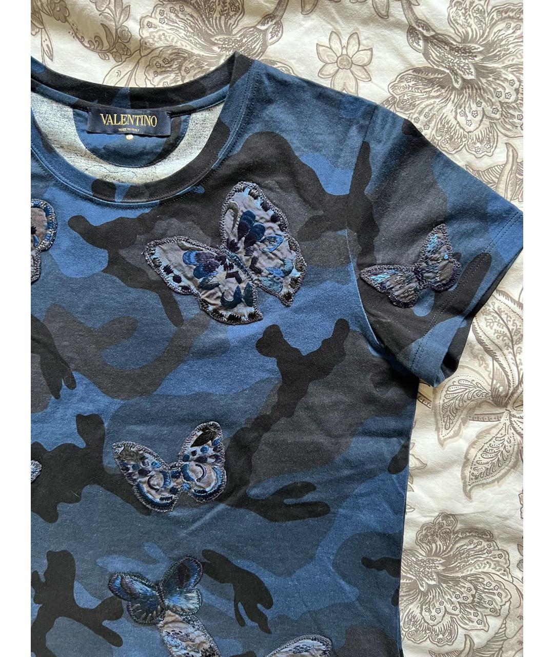 VALENTINO Темно-синяя хлопковая футболка, фото 3