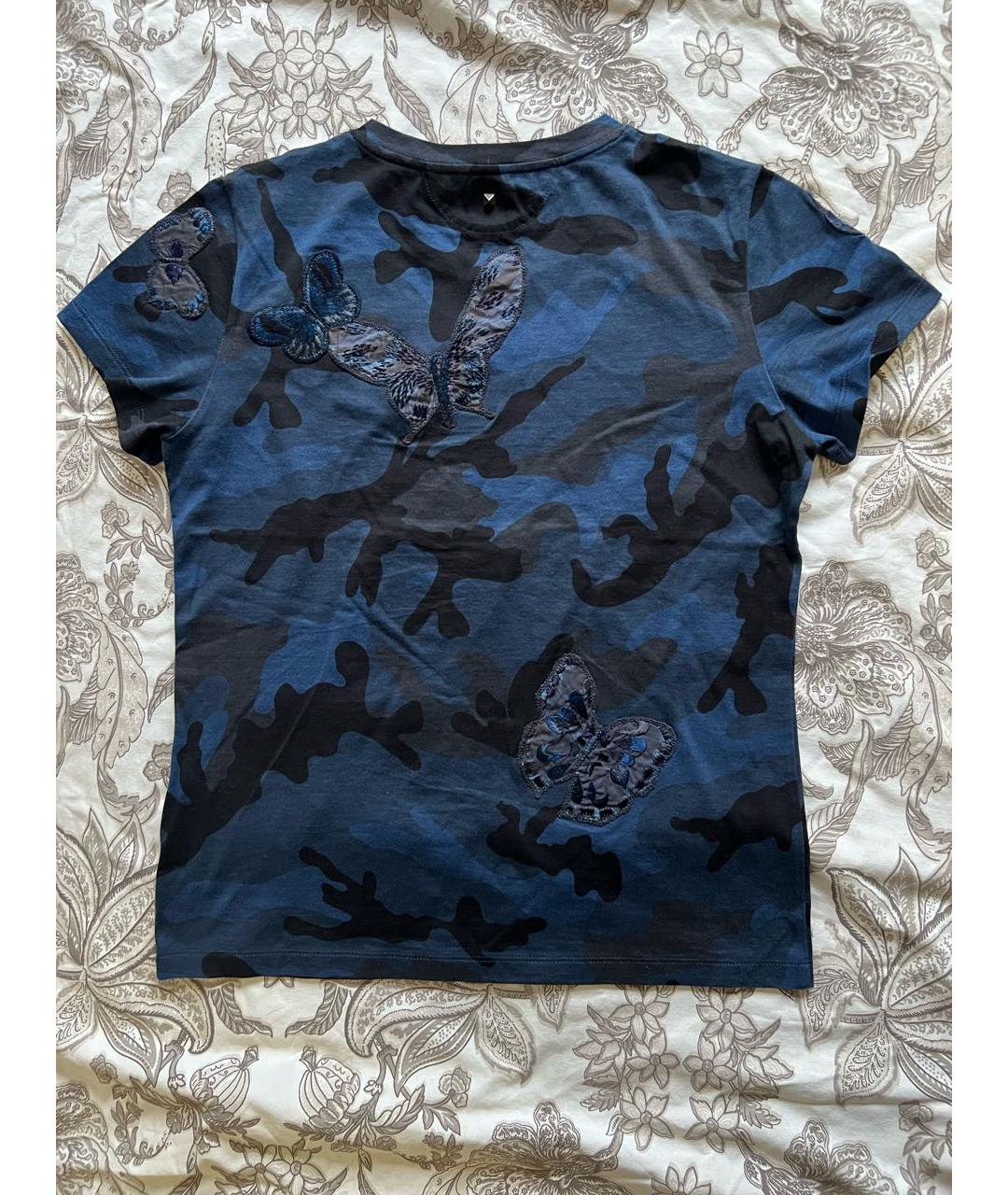 VALENTINO Темно-синяя хлопковая футболка, фото 2