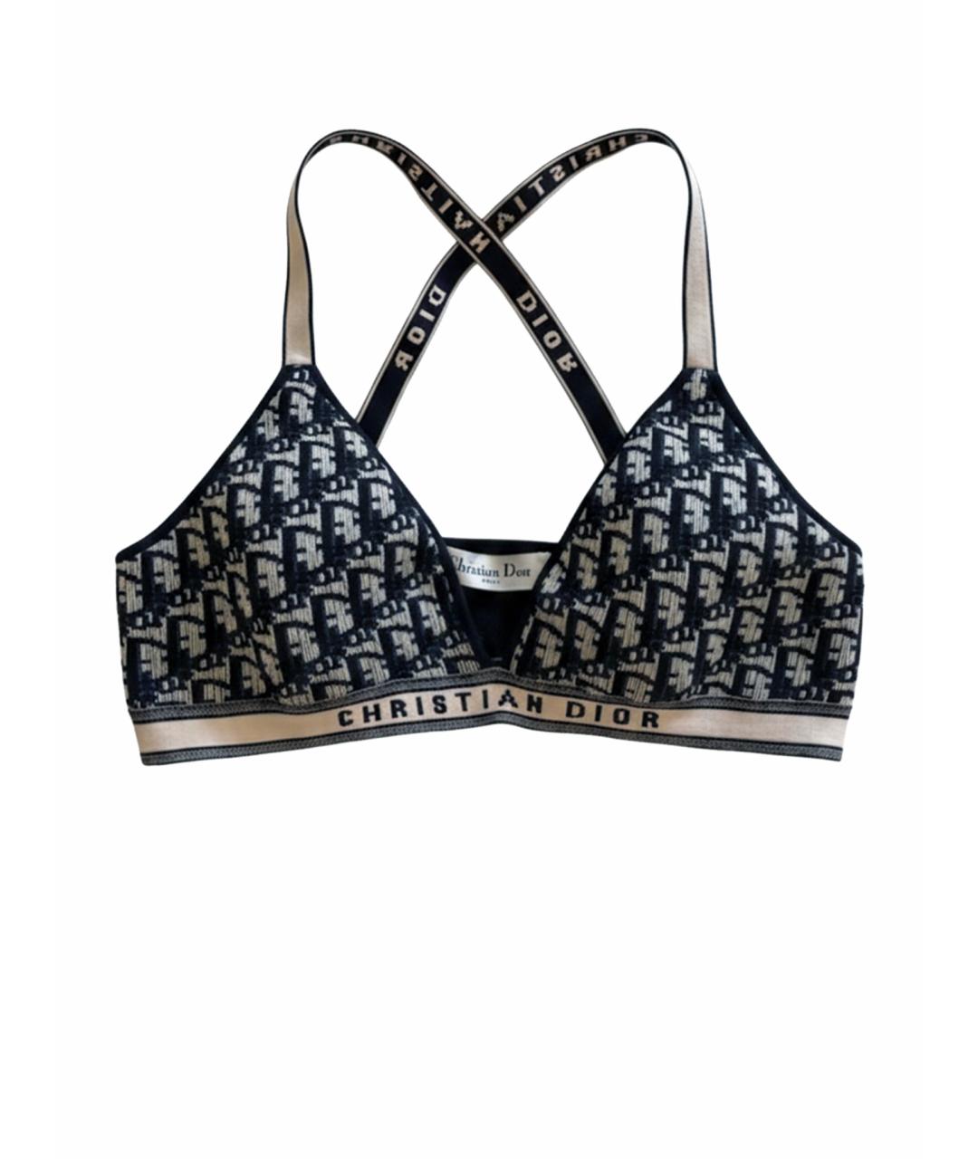 CHRISTIAN DIOR Темно-синяя хлопко-эластановая майка, фото 1