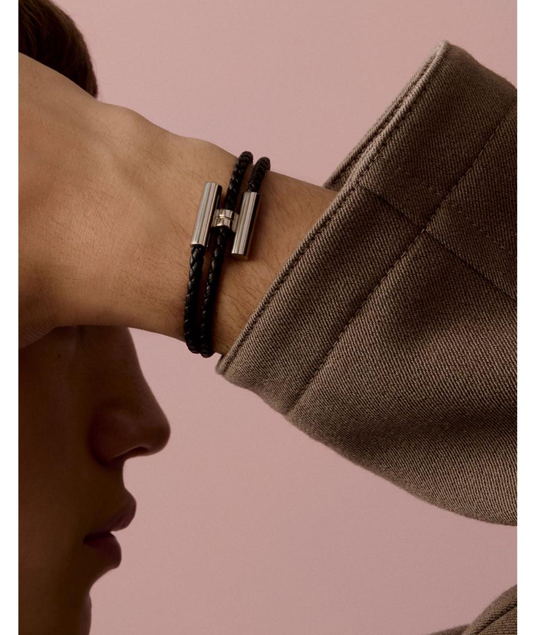 HERMES Черный кожаный браслет, фото 4