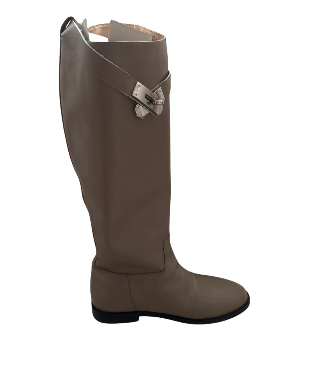 HERMES Бежевые кожаные сапоги, фото 1