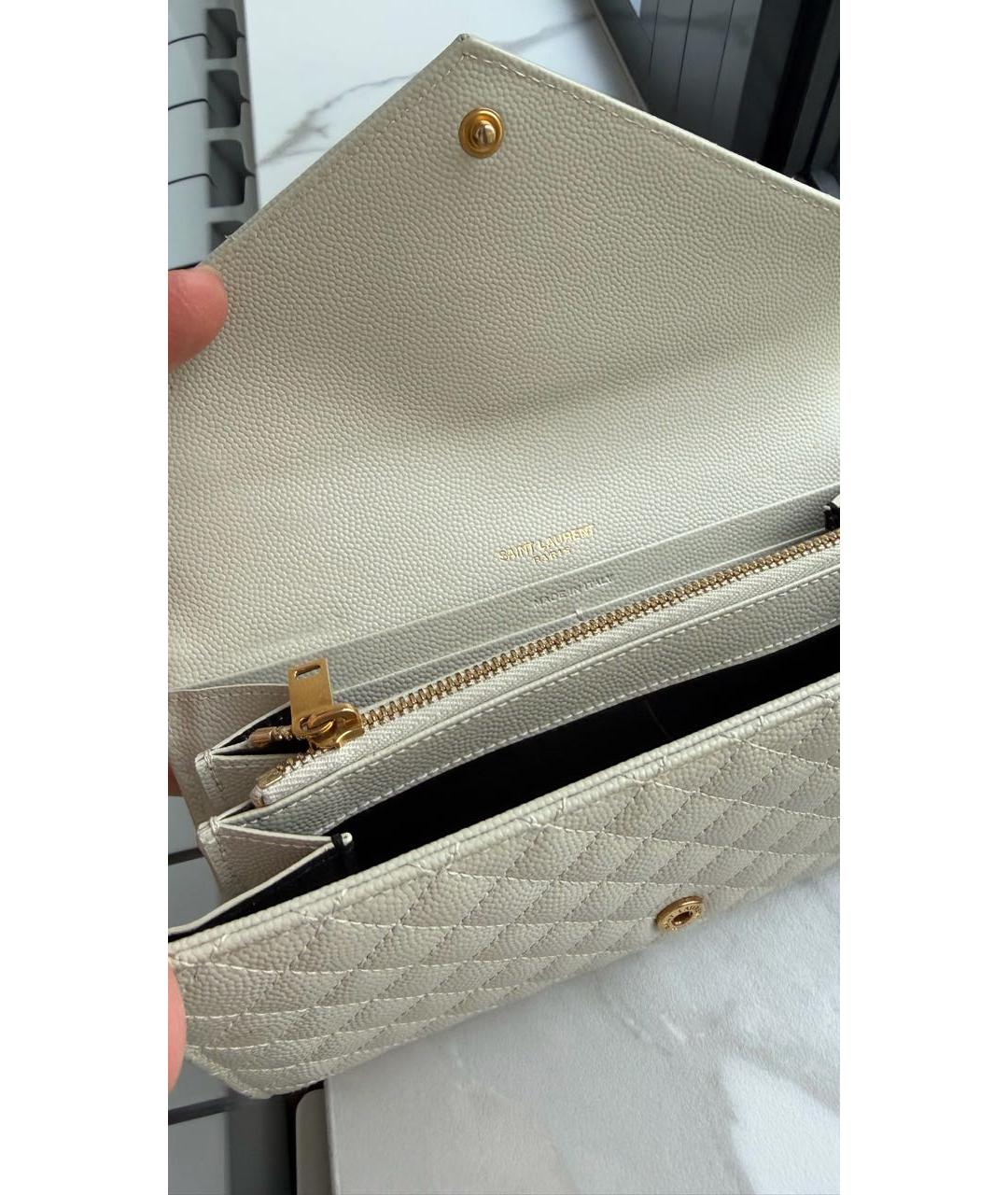 SAINT LAURENT Белый кожаный кошелек, фото 7