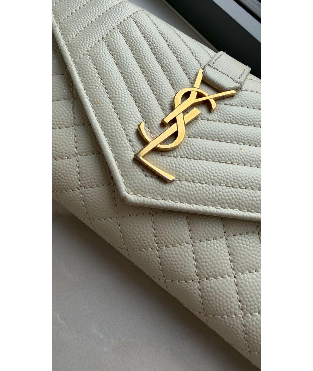 SAINT LAURENT Белый кожаный кошелек, фото 3