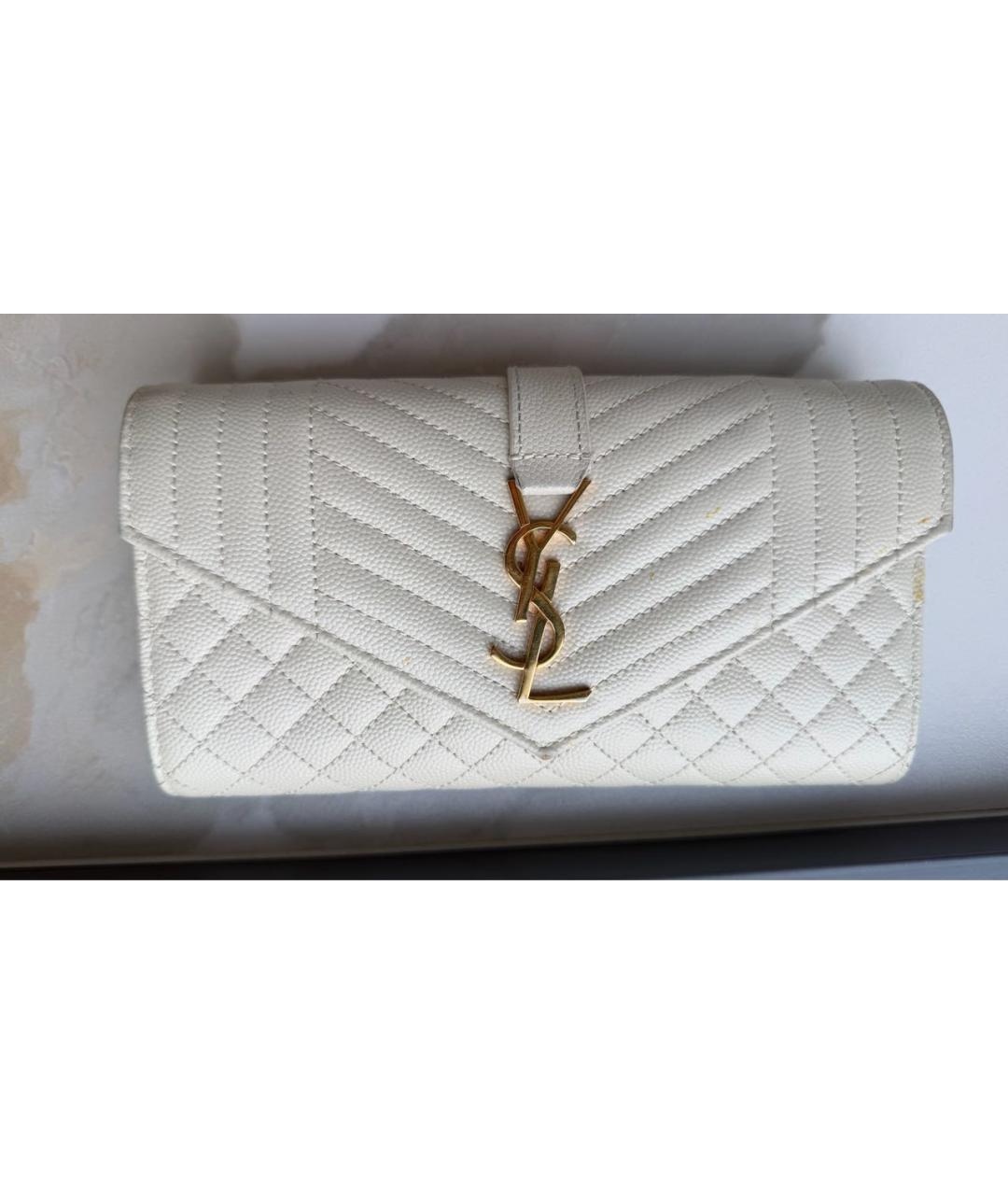 SAINT LAURENT Белый кожаный кошелек, фото 9