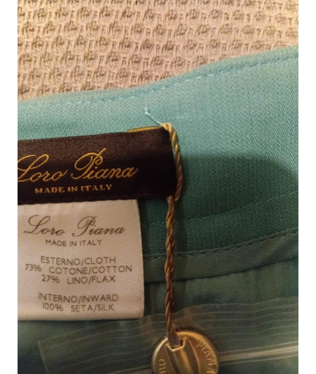 LORO PIANA Бирюзовая хлопковая юбка миди, фото 3