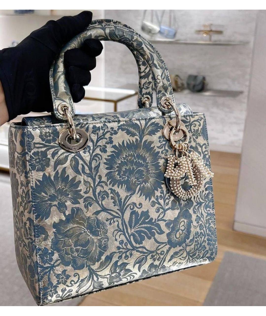 CHRISTIAN DIOR Серебряная кожаная сумка с короткими ручками, фото 3