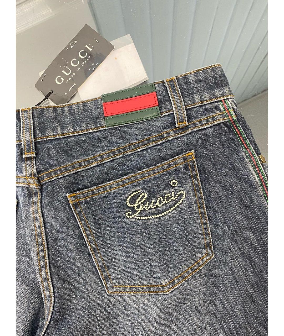 GUCCI Темно-синие хлопковые прямые джинсы, фото 4