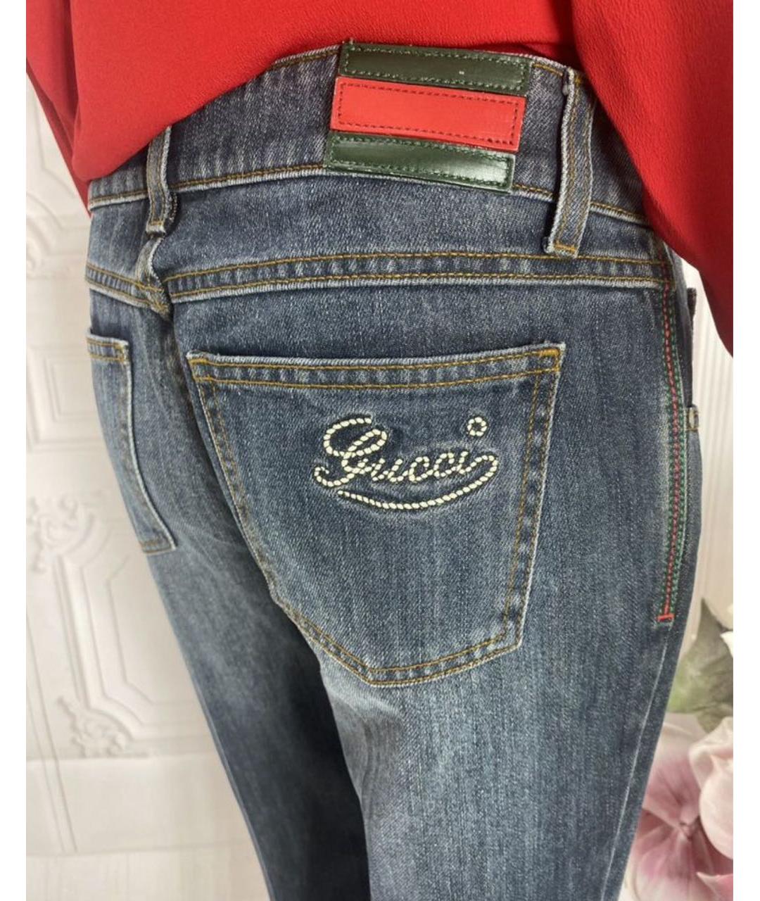 GUCCI Темно-синие хлопковые прямые джинсы, фото 5