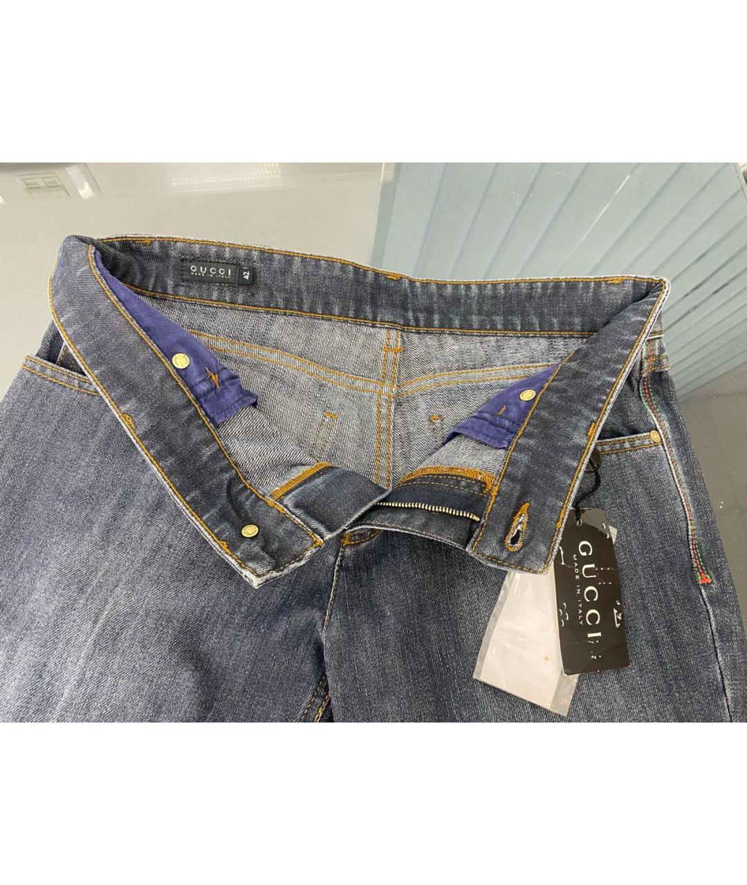 GUCCI Темно-синие хлопковые прямые джинсы, фото 3