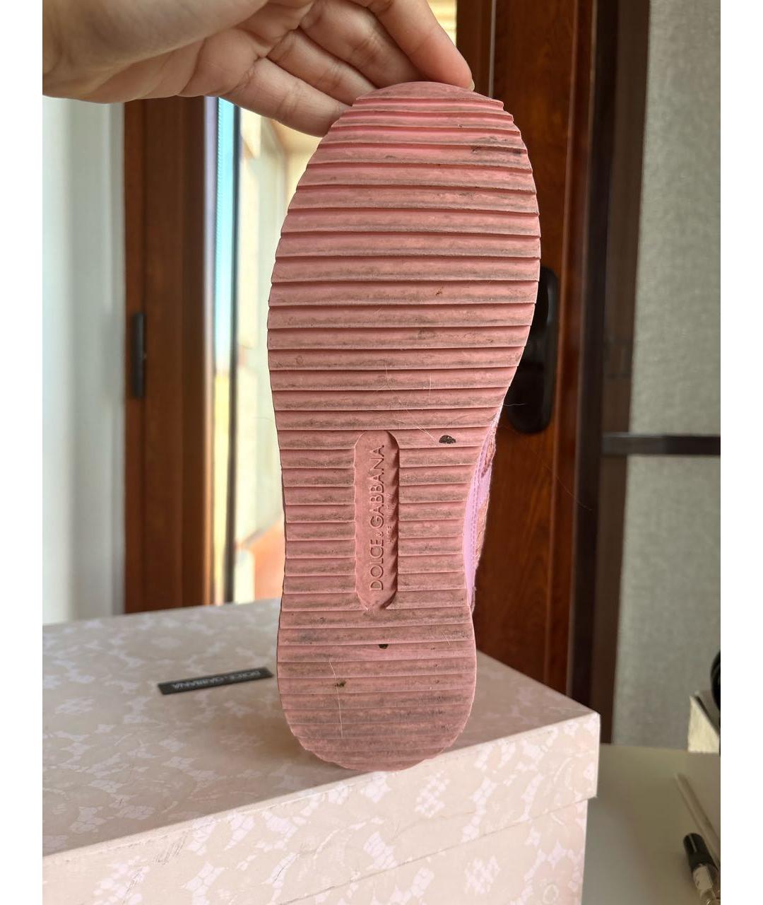 DOLCE&GABBANA Розовые кожаные кроссовки, фото 3