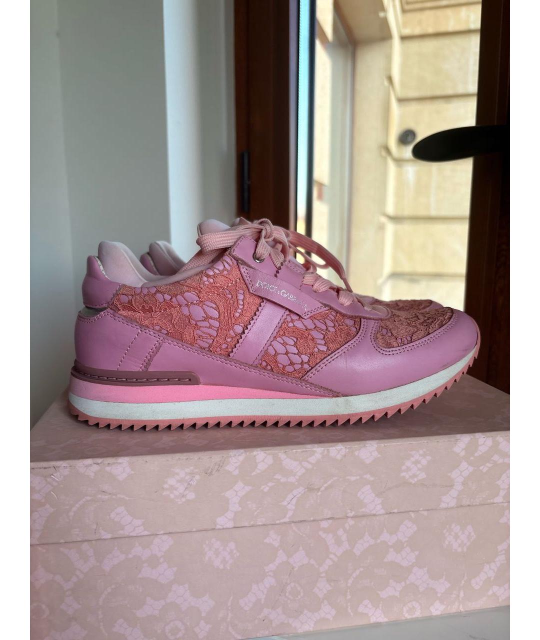 DOLCE&GABBANA Розовые кожаные кроссовки, фото 5