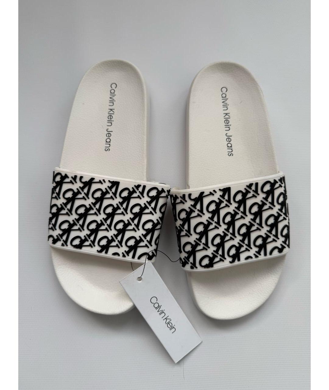 CALVIN KLEIN Белые резиновые шлепанцы, фото 2