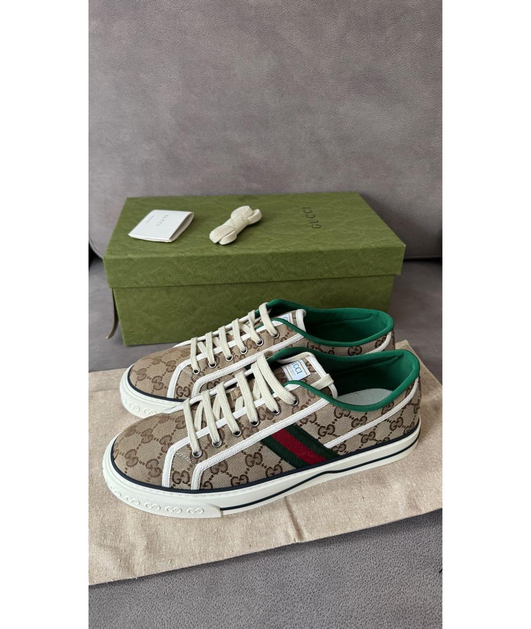 GUCCI Бежевые текстильные низкие кроссовки / кеды, фото 8
