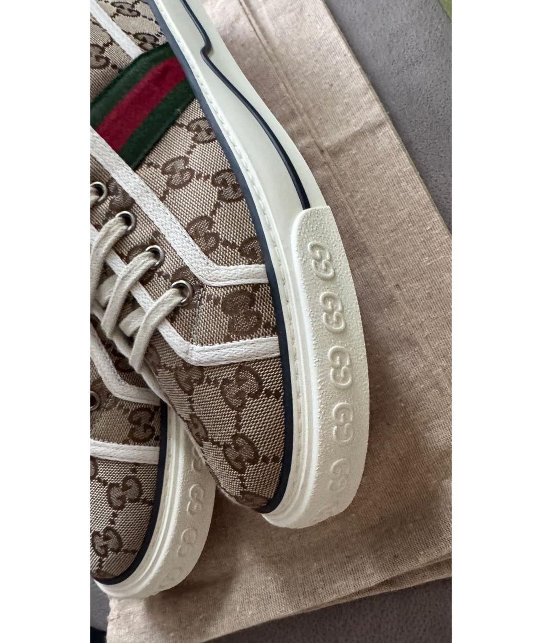 GUCCI Бежевые текстильные низкие кроссовки / кеды, фото 4