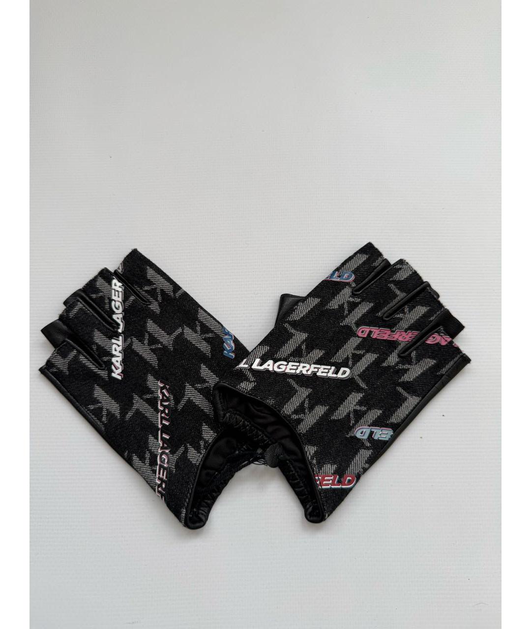 KARL LAGERFELD Черные кожаные митенки, фото 5