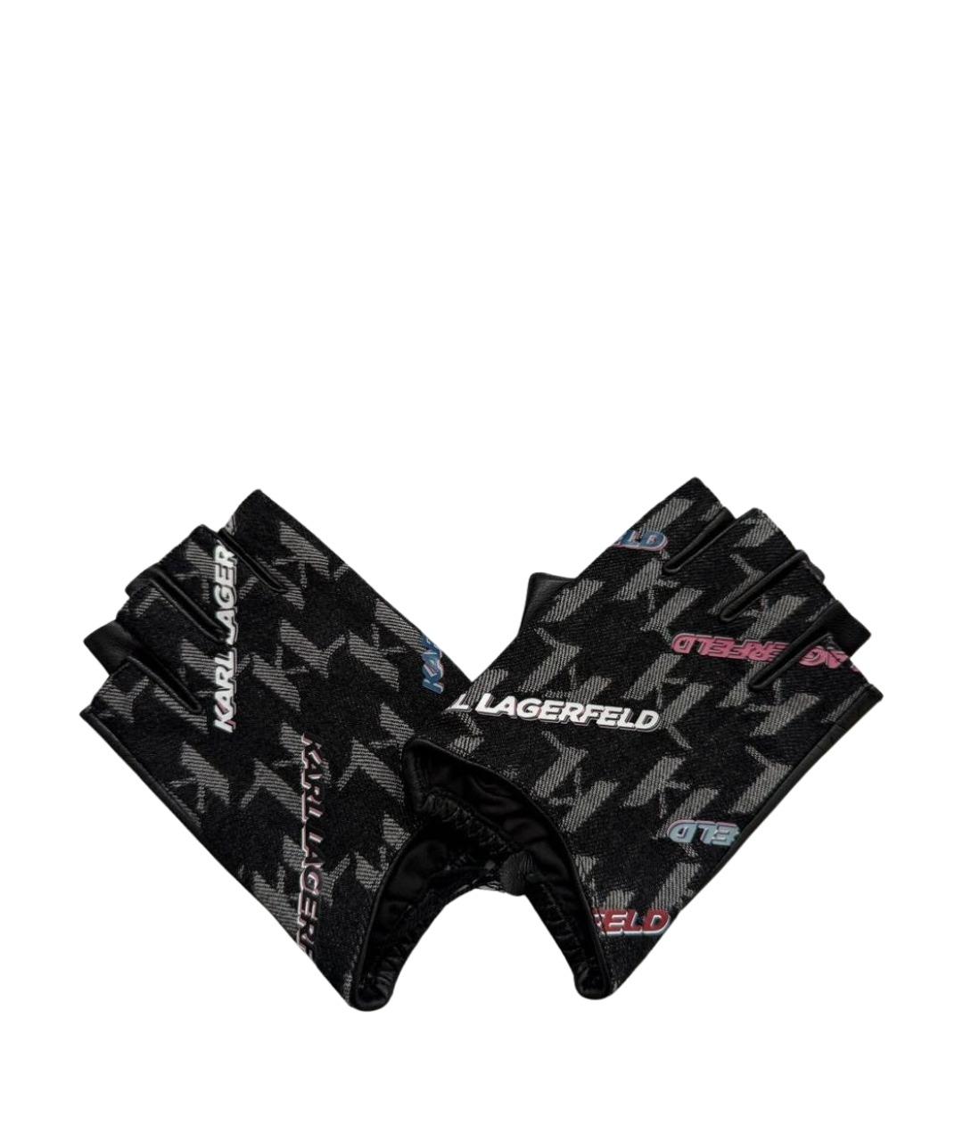 KARL LAGERFELD Черные кожаные митенки, фото 1