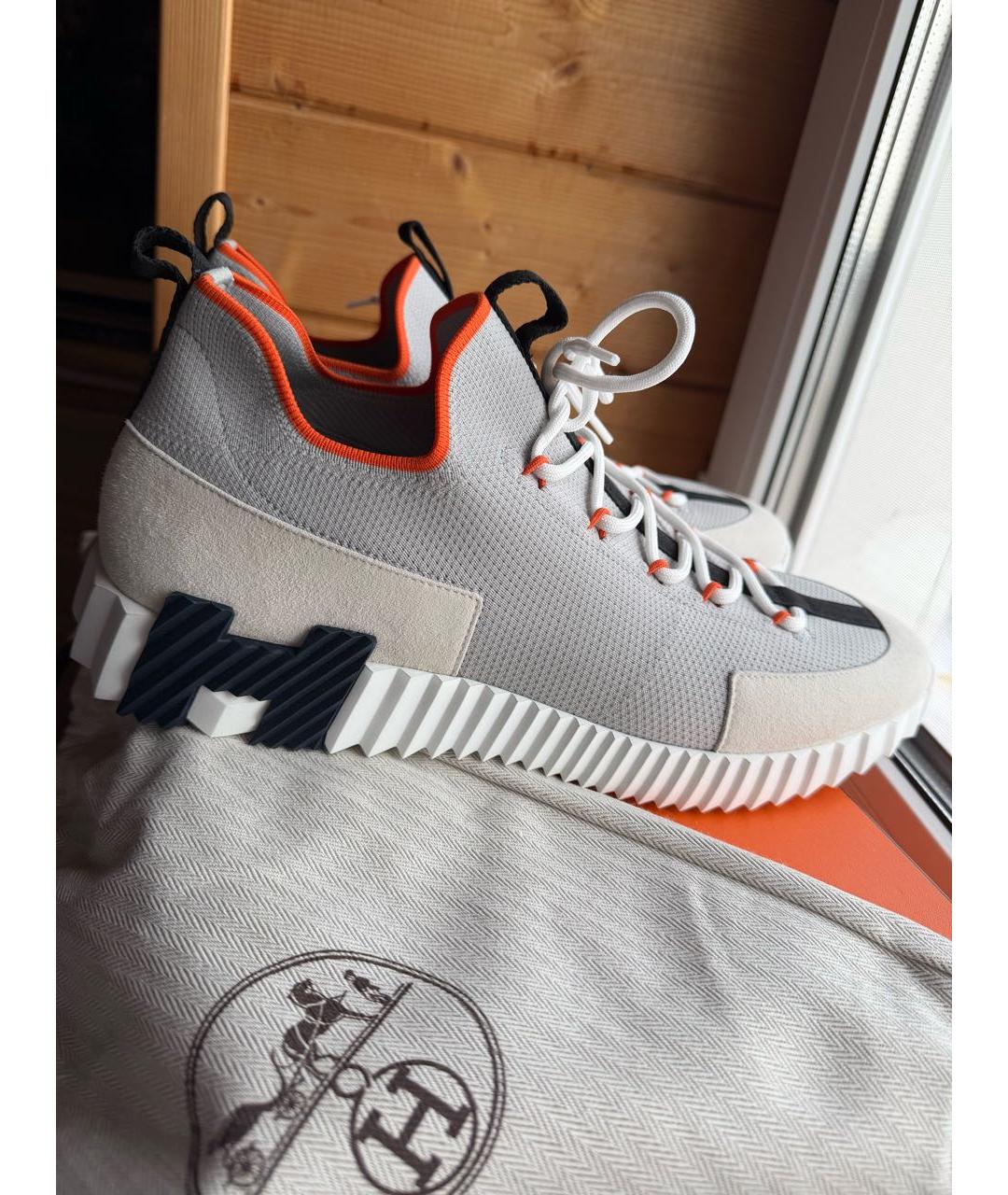 HERMES Серые текстильные высокие кроссовки / кеды, фото 5