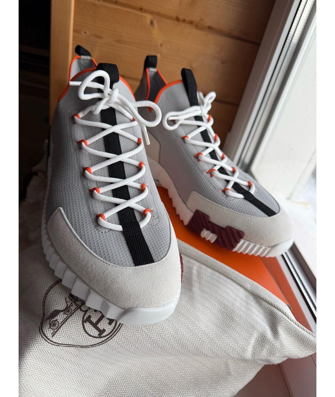 HERMES Серые текстильные высокие кроссовки / кеды, фото 2