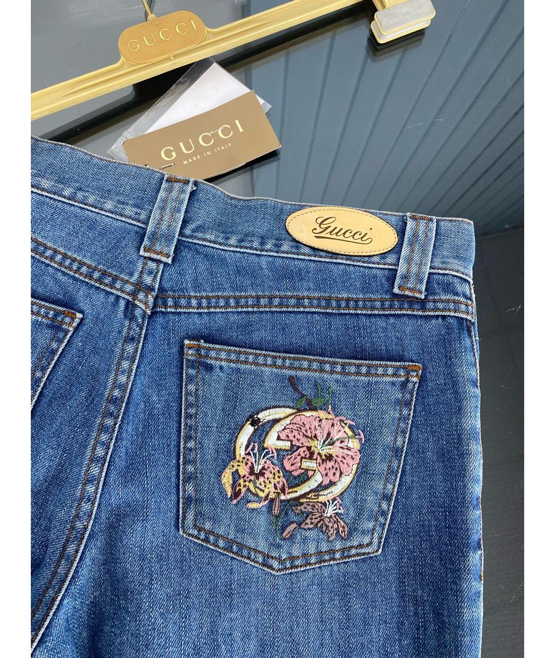 GUCCI Голубые хлопковые джинсы клеш, фото 4